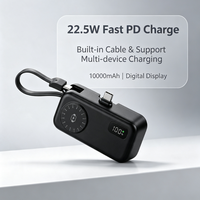 Batterie externe portable magnétique Li-Polymère 10000mAh, charge rapide 22.5W, 3 câbles Type-C intégrés, affichage numérique, ABS, OEM, ODM, personnalisable
