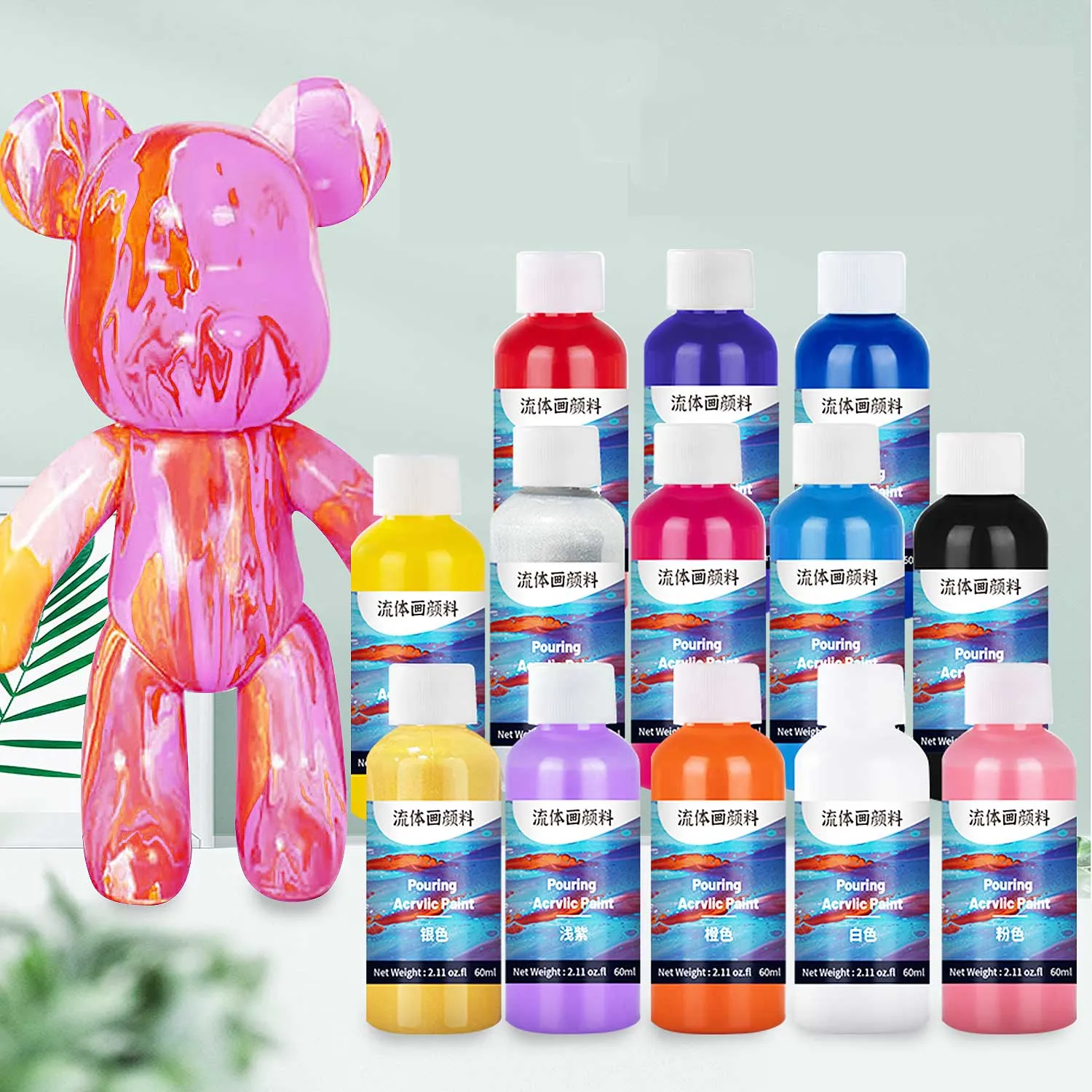 Factory Direct Selling 26colors Pouring Color Painting Acrylic Pouring Paint 60ML DIY Creative Bear Paint