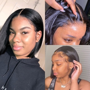 Perruque Bob Lace Front HD Transparente Pré-Pluckée en <span class=keywords><strong>Cheveux</strong></span> Humains Brésiliens Remy, Lisse Blonde, Sans Colle, Vente en Gros à Prix Abordable - Product Image 3