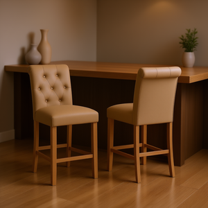 Set di 2 sgabelli da bancone Leviton Tufted in legno massello color beige, mobili per sala da pranzo - Product Image 2