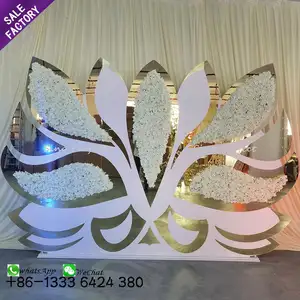 Sino Perfect Fashion acrilico Wedding Stage Mirror Lotus Gold acrilico Back Drop fondale stand usato decorazione di nozze