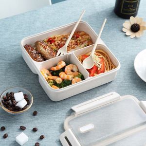 Boîte à lunch bento en paille de blé écologique à grande capacité 1100 ml, simple couche, 3 compartiments, pour l'école, le bureau, les pique-niques et les voyages - Product Image 4