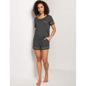 Vente en gros de pyjamas pour femmes en viscose de bambou personnalisés, ensemble de pyjama à manches courtes et col rond, 2 pièces, vêtements de nuit pour femmes - Product Image 4