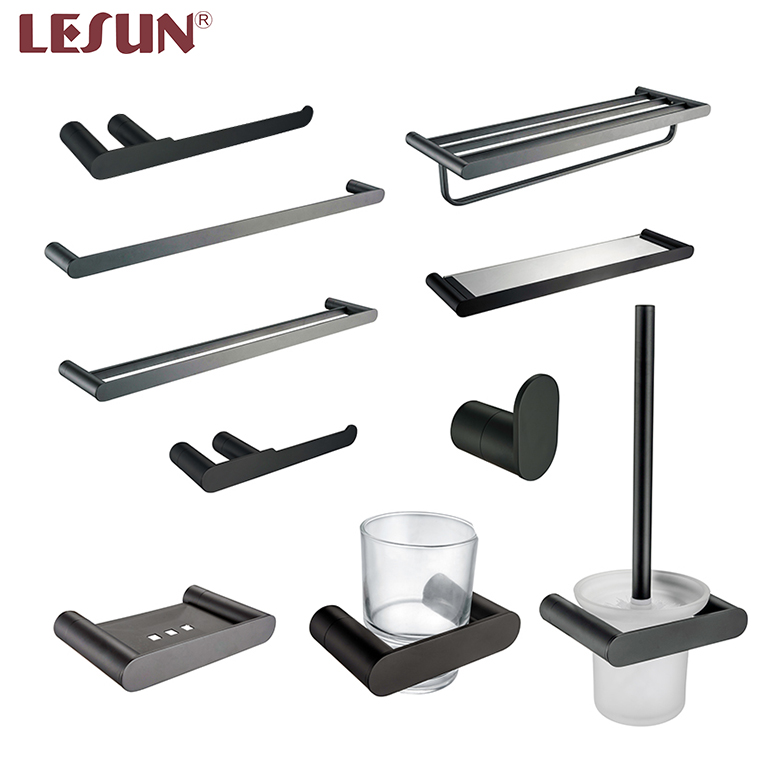 LESUN High Quality Bathroom Hardware Set Bathroom Accessories Perfect Detail Matte Black Wall Hung Mounted Bath Sets