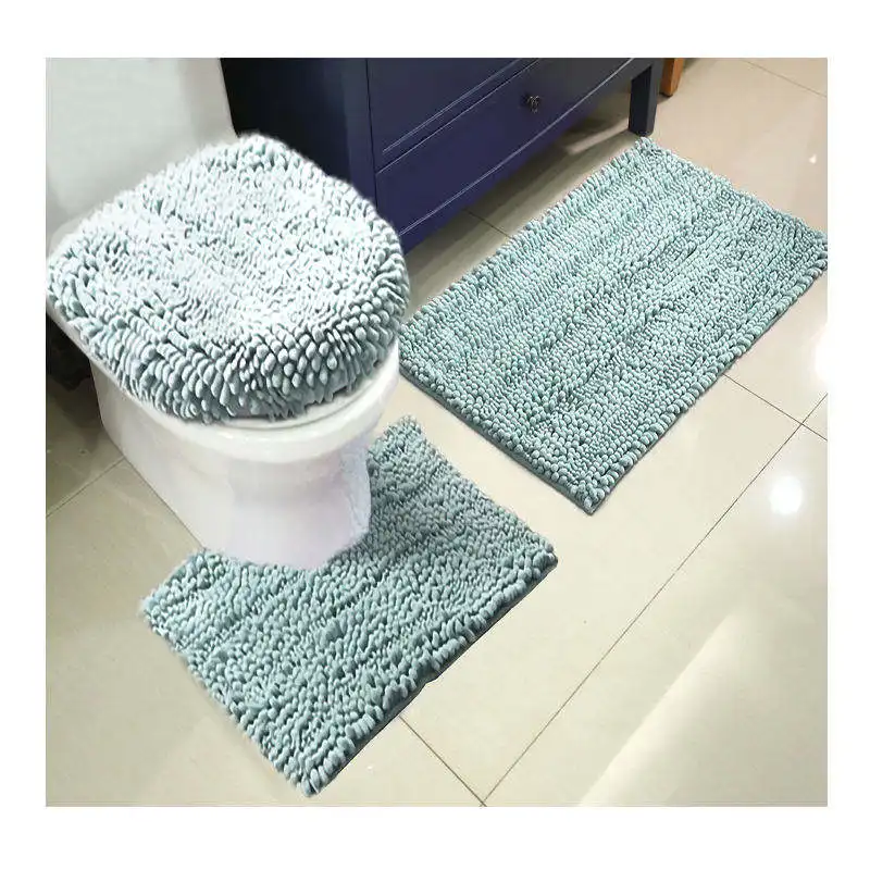 Quality Assurance Easy To Clean And Store 3 Pieces Bathroom Rugs Set Absorbent Chenille Bath Mat