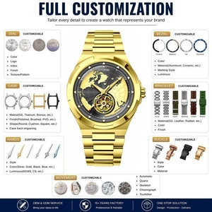 ผู้ผลิตนาฬิกาแบบกำหนดเอง OEM 50 MOQ นาฬิกาสแตนเลสสตีลอัตโนมัติแบบโปร่งแสง หน้าปัดเรืองแสง นาฬิกาจักรกลพร้อมสายทอง - Product Image 2
