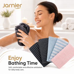 Serviette exfoliante personnalisée Jarnier avec logo, longue éponge de bain en nylon maillé, éponge corporelle japonaise, exfoliant pour le bain et la douche - Product Image 1