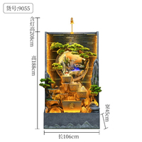 Fontaine en résine avec rideau d'eau Feng Shui et roue de la fortune |   Décoration paysagère intérieure imperméable pour hall d'hôtel et bureau