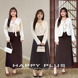 Blusa Elegante de Manga Larga con Cuello en V y Lazo Happy Plus N9313, Camisa de Satén de Color Sólido para Mujer, Talla Grande, Top para Ir al Trabajo - Product Image 3