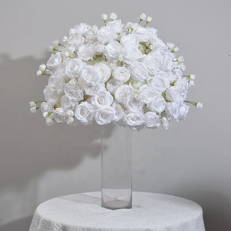 Atacado peças centrais de mesa de bola de flores artificiais cor branco marfim 70 cm seda rosa para decoração de eventos