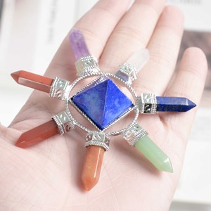 Venta al por mayor pequeña pirámide cristal Material hecho a mano siete Chakra consolidado lápiz punto ágata Natural piedra meditación Feng Shui - Product Image 5