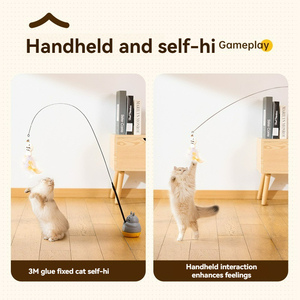 Interactive Self <span class=keywords><strong>Play</strong></span> <span class=keywords><strong>Cat</strong></span> Teaser bacchetta con campana di piume giocattolo per la pesca di gatti per interni filatura per animali domestici divertimento gatto Teaser Self <span class=keywords><strong>Play</strong></span> al coperto - Product Image 2