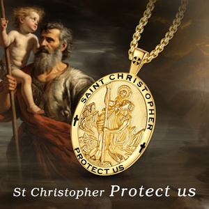 Joyería Católica de Plata de Ley 925 Chapada en Oro de 18K, Collar con Colgante Ovalado de San Cristóbal para Hombre - Product Image 5