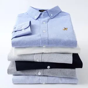 도매 순수한 면 옥스포드 회전시키는 남자의 긴 소매 태양열 집열기 셔츠 큰 면 수를 놓은 셔츠