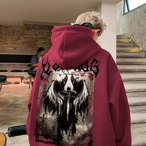 American Street Style Character Print Sudadera con capucha Hombres Otoño e invierno Gang Handsome Hundred Loose Hoodie - Product Image 2