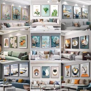 Nhà Máy Bán buôn trừu tượng hiện đại màu trắng màu xanh vàng xám tường nghệ thuật tùy chỉnh vải in sơn - Product Image 1