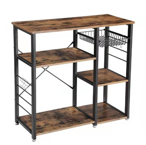 Planche à découper de cuisine en acier et bois table à manger four à <span class=keywords><strong>micro</strong></span>-ondes étagère à double couche du sol au plafond rangement domestique simple - Product Image 1