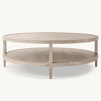 Table basse ronde RH FRENCH CONTEMPORARY, design scandinave à deux niveaux, finition bois clair, panneau en MDF pour salon, pause thé