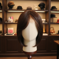 Perruques 100% Cheveux Humains Vierges Européens Couleur Marron, Perruques Casher Juives à Dentelle Transparente et Dessus en Soie pour Femmes