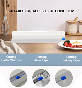 Boîte de rangement rechargeable en <span class=keywords><strong>plastique</strong></span> pour film alimentaire, papier sulfurisé et papier d'aluminium avec coupe-film coulissant, distributeur de cuisine, OEM DOM - Product Image 4