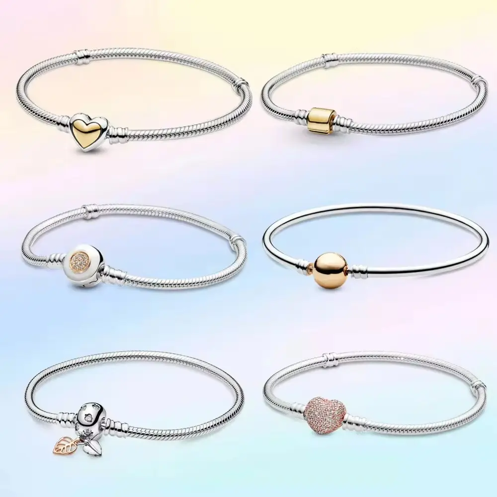 Con Logo 925 in argento Sterling braccialetto a catena a serpente braccialetto fai da te che fa Charm bracciale gioielli originali per le donne
