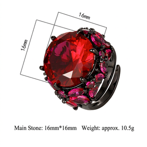 Anillo de Moda Ecológico de Cobre Chapado en Oro Negro con Corindón Rojo de 16 mm, Espinela Azul y Circonita Cúbica Toderi ZS1293 Third - Product Image 6