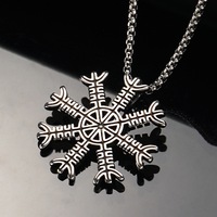 Vintage Viking Nordique Odin Marque Rune Pendentif Collier Homme Alliage Zinc Symbole Flocon Neige Geometrique Amulette