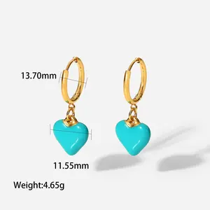 Boucles d'oreilles en acier inoxydable plaqué or PVD couleur émail boucles d'oreilles en forme de cœur pour fille et femme