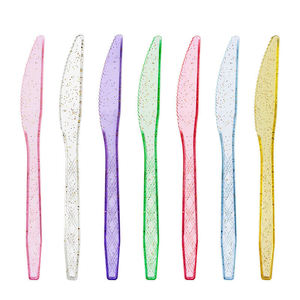 Tenedores de plástico desechables con destellos dorados y colores arcoíris para fiestas, cumpleaños y celebraciones. - Product Image 3