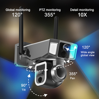 Caméras de surveillance solaires Système de caméra de sécurité solaire Caméra extérieure sans fil à trois objectifs Caméra PTZ WiFi 4G avec lumière et alarme