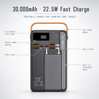 Batterie externe 30000mAh PD 22.5W à charge rapide, chargeur portable avec câble intégré et écran numérique pour téléphone et tablette