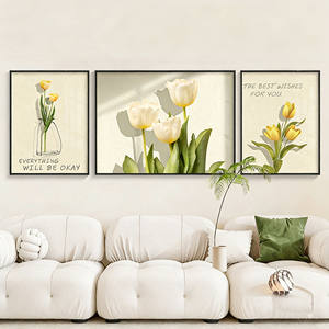 Lot de 3 tableaux sur toile style bohème botanique, motif floral jaune, pour projets de décoration neutre pour hôtels et appartements - Product Image 4