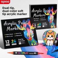 Marqueur double pointe à pointe fine et pinceau, acrylique, tête souple, non effaçable, ensemble bicolore, pour l'art à l'école primaire, stylos aquarelle empilables