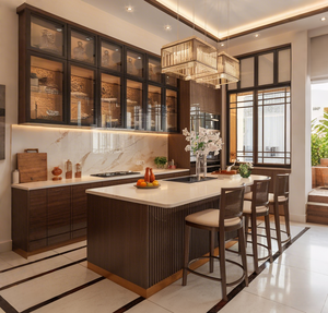 Gabinetes de <span class=keywords><strong>Cocina</strong></span> de Lujo VERMONHOUZZ, Color Oscuro, <span class=keywords><strong>Frente</strong></span> de Vidrio, Iluminación Integrada, Tamaño Personalizado para Villas Comerciales, <span class=keywords><strong>Cocina</strong></span> de Alta Gama - Product Image 3