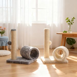 Mini Sisal <b>Cat</b> <b>Scratching</b> <b>Post</b> With Tunnel And Pom Pom Toy <b>For</b> Kitten Pet Playtime Durable Scratch Board <b>Cat</b> Tree - Product Image 1