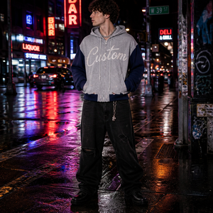 Felpa con Zip Personalizzata per Uomo, Stile Oversize <span class=keywords><strong>Y2K</strong></span> Effetto Lavaggio Acido, 100% Cotone Terry 430 GSM - Product Image 1