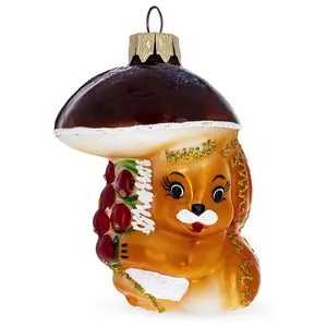 Aangepaste Kleine Glazen Hangende Decoraties Ontwerpen Handgemaakte Eekhoorn Onder Paddestoel Kerstboom Ornament Milieuvriendelijk