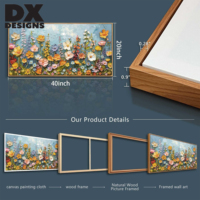 Peinture sur toile encadrée florale colorée peinte à la main sur mesure DX Designs - Décoration murale moderne pour salon