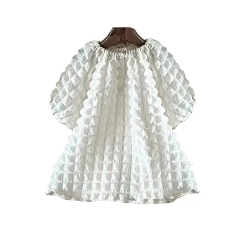 Falda de manga de burbuja para niñas, vestido de princesa de manga corta, color sólido, transpirable, temperamento