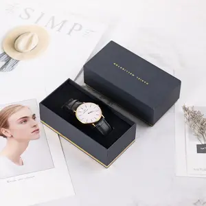 Hoge Kwaliteit Zacht Zwart Aanvoelend Papier Horloge Verpakking Geschenkdoos Custom Logo Fluwelen Omslag Eva Innerlijke Fabriek Direct Verkopen