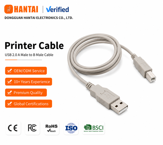 Heavy Duty USB 2.0 Printer Cable PVC  High Speed 480Mbps Pure Copper Core Data Lead for HP Canon Brother Epson 10ft
