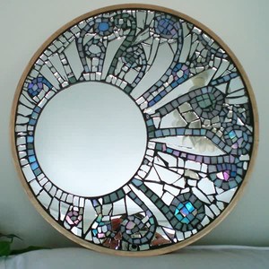 Norhs diseño rústico círculo <span class=keywords><strong>espejo</strong></span> roto piezas artesanía crackle miroir de mosaico de plata <span class=keywords><strong>espejo</strong></span> de la pared - Product Image 1