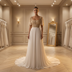 Hand Beaded Sleeveless Strapless A-Line Bridal Dress Zipper Crystal Embroidery Draped Satin Skirt Natural Waistline Floor-Length - Product Image 6