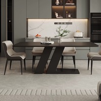 Table à manger de luxe en pierre frittée avec piétement sculptural pour hôtel, restaurant, villa, maison, appartement, salle à manger