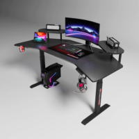 Bureau de jeu réglable en forme de L en fibre de carbone premium 15 mm avec boîte à câbles en fer, porte-gobelet et tapis de souris
