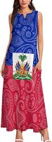 Robes longues sans manches promotionnelles personnalisées, robes amples et longues, robes originales et élégantes avec drapeau haïtien pour femmes