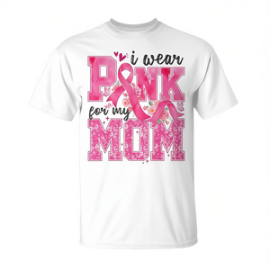 Camiseta de concienciación sobre el cáncer de mama para niñas, con estampado digital, manga corta y cuello redondo, con la frase 'I Wear Pink For My Mom' - Product Image 3