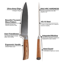Ensemble de couteaux de cuisine en acier Damas 5 pièces avec lames à 67 couches, design ambidextre, manches durables en bois Pakka