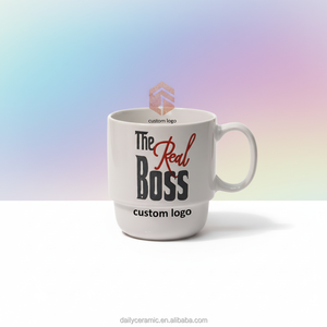Set di Tazze da Caffè in Ceramica Personalizzate <span class=keywords><strong>con</strong></span> Logo 'The Boss' e 'The Real Boss', Impilabili, in Gres, 12 oz, per Ufficio e Regali Aziendali - Product Image 3