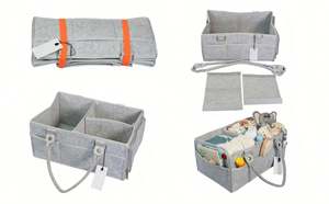 Organizador de Pañales para Bebé, Portátil, de Fieltro, con Compartimentos, Grande, Gris - Product Image 6